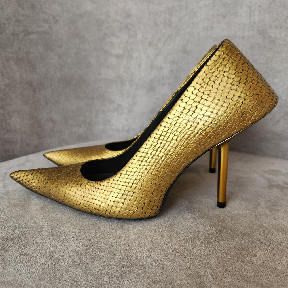 Balenciaga pumps 8 gold leather snake Essex architectural Made Italy new $1020 - Picture 2 of 16